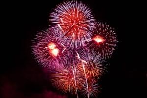 Colorful fireworks burst against a dark sky.