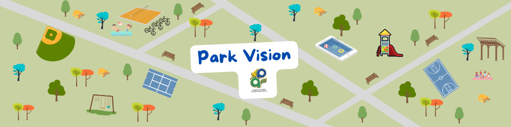 Banner with park layouts and Park Vision written in the middle