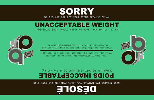Shipping label with bold text and stylized logo on green background.